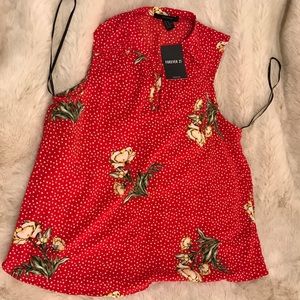 Red dotted, floral top